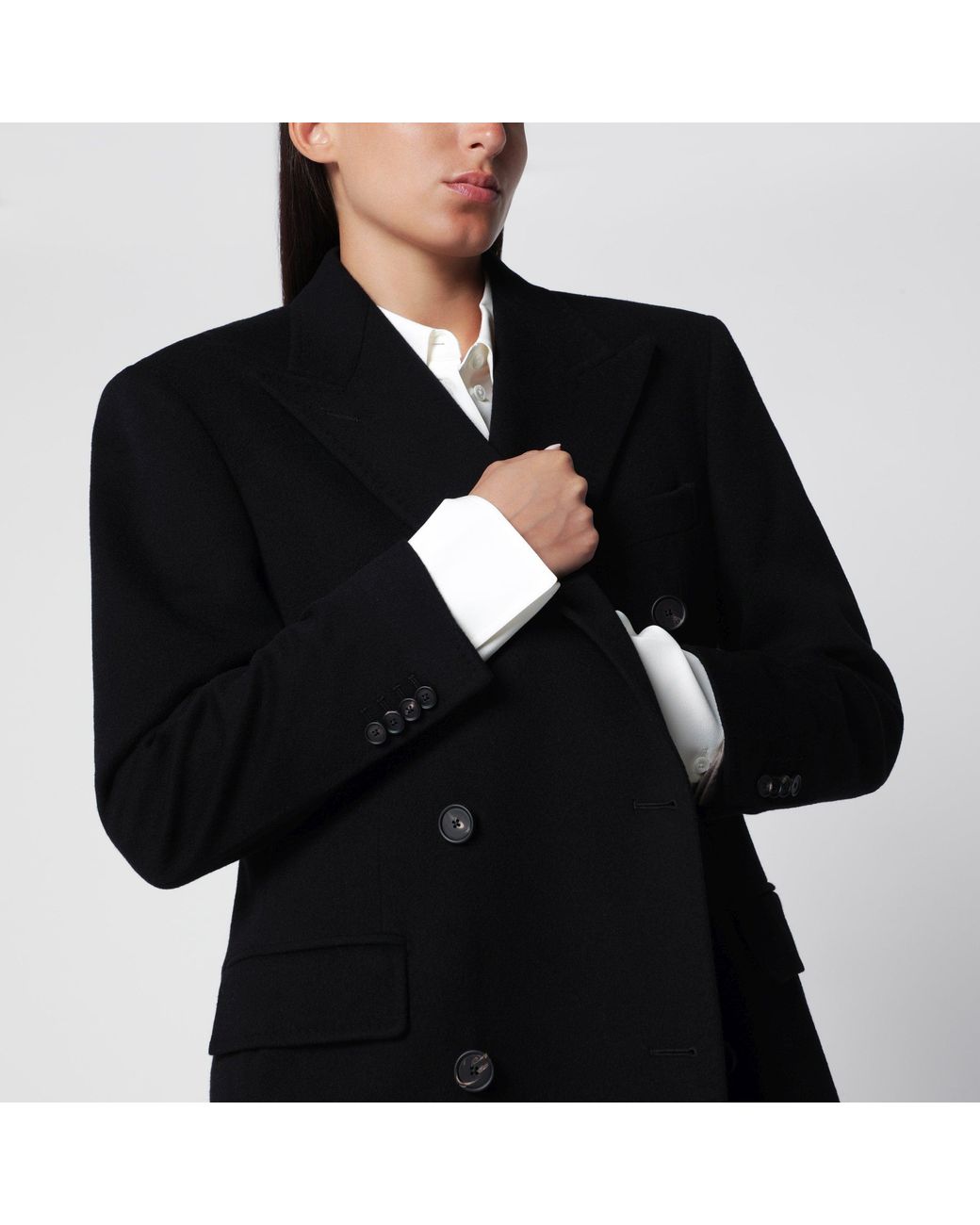 Tagliatore Black Double-Breasted Wool Coat