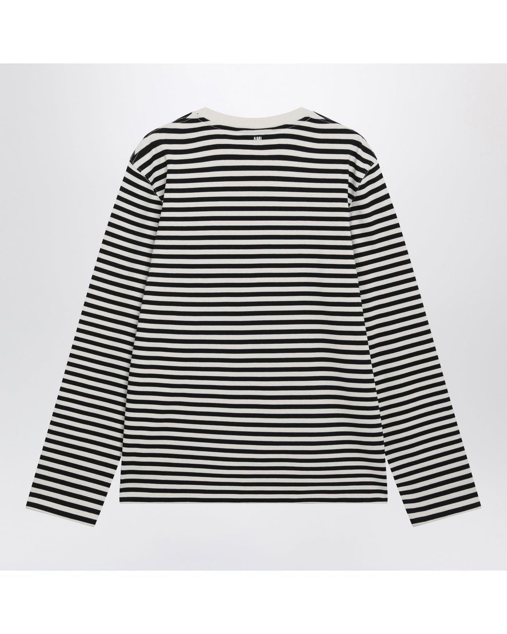 AMI Black Ivory Striped Ami De Coeur Sweater for men