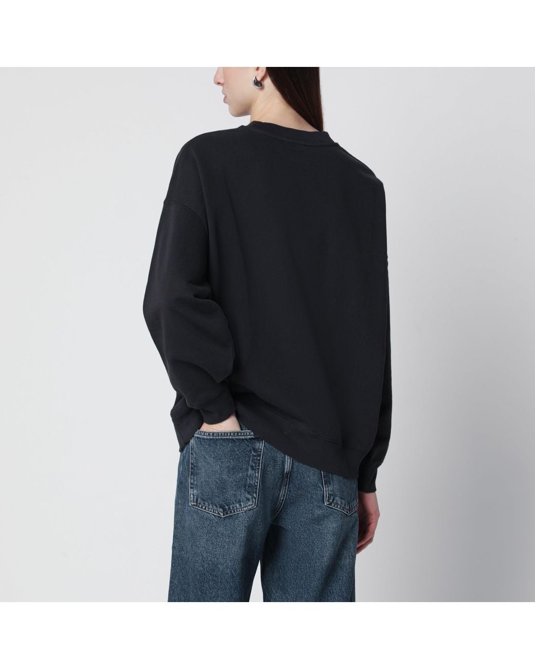 Anine Bing Black Miles Collegiate Cotton Sweatshirt Vintage