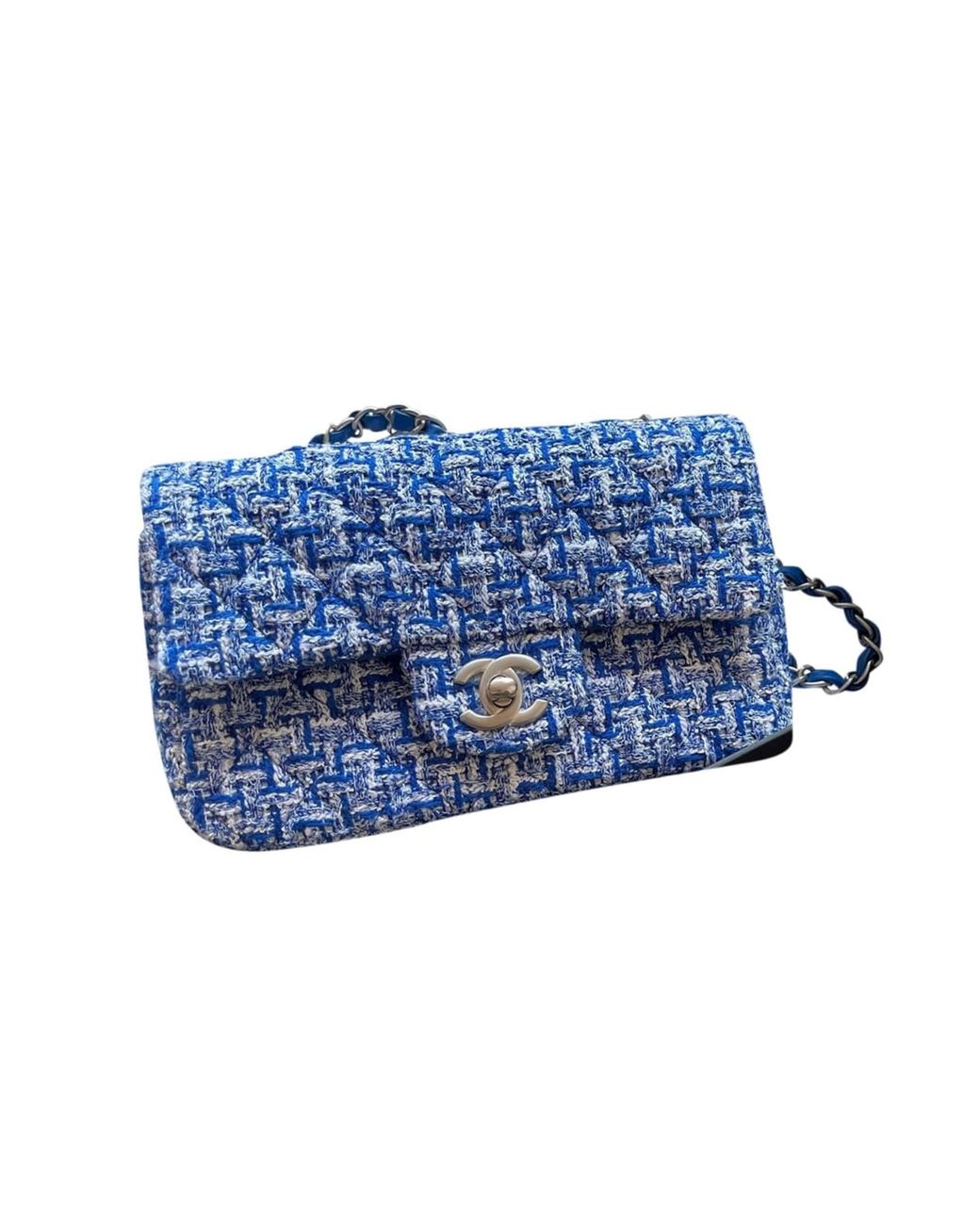 Chanel Classic Mini Rectangular Pink, White, Blue, Gold Tweed with light  gold hardware