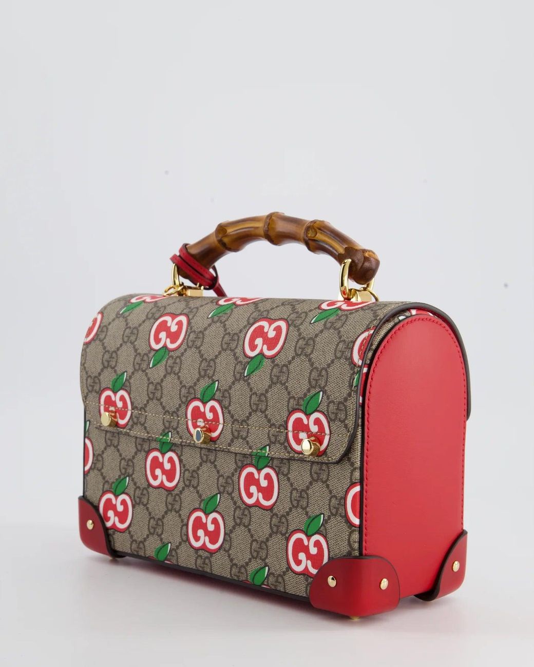 Gucci GG Supreme Padlock Apple Monogram Shoulder Bag With Bamboo Handle And  Gold Hardware in Pink