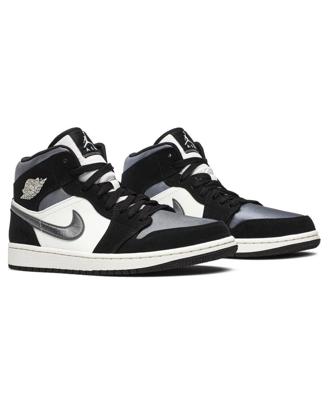 Nike Jordan 1 Mid Satin Grey Toe in Black | Lyst