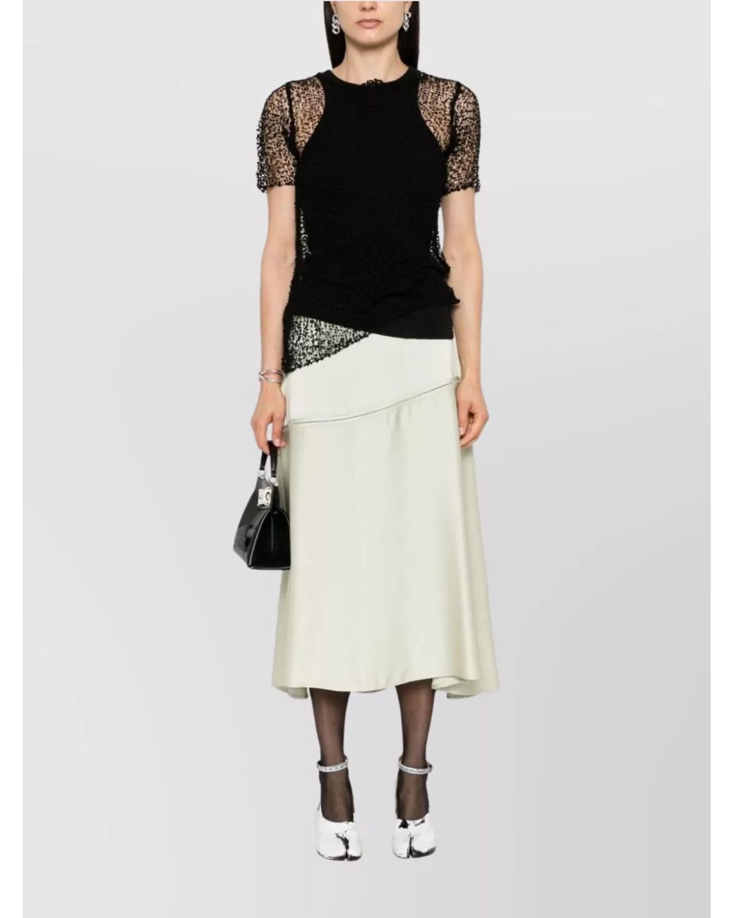 Maison Margiela Black Dot-Embroidered Semi-Sheer Short-Sleeve Top