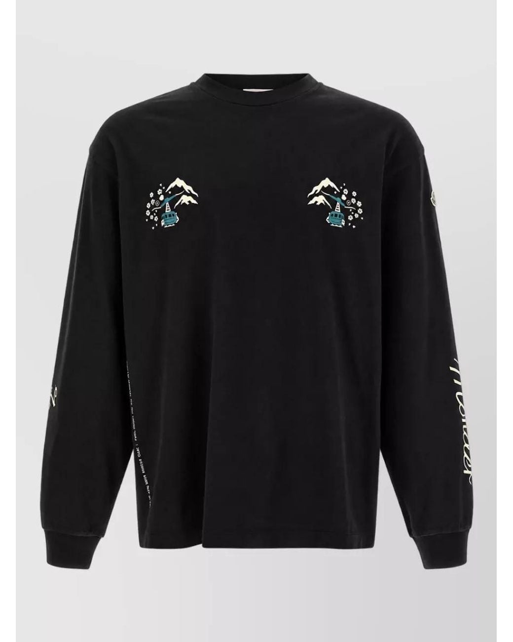 Moncler Genius Black Cotton Printed Long Sleeve T Shirt for men