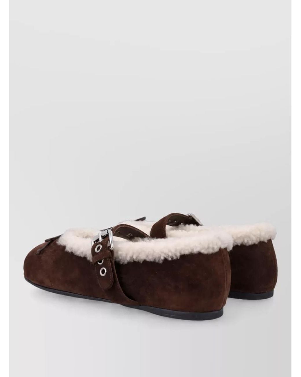 Miu Miu Brown Leather Shearling Ballerina Flats