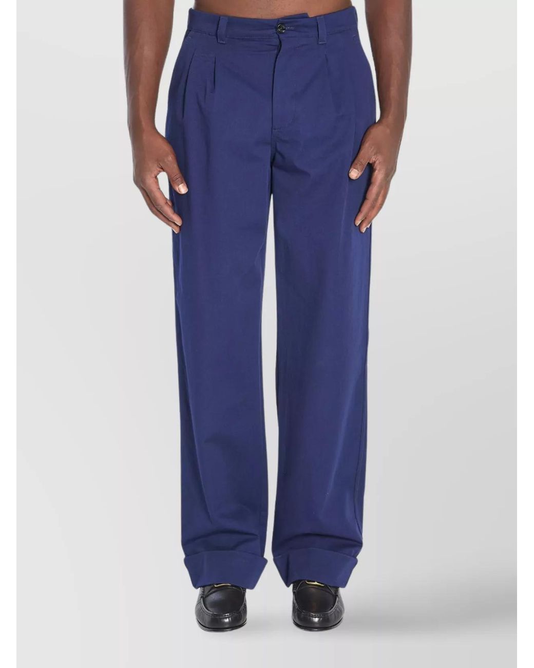 Valentino Garavani Blue Cotton Straight-Leg Trousers for men