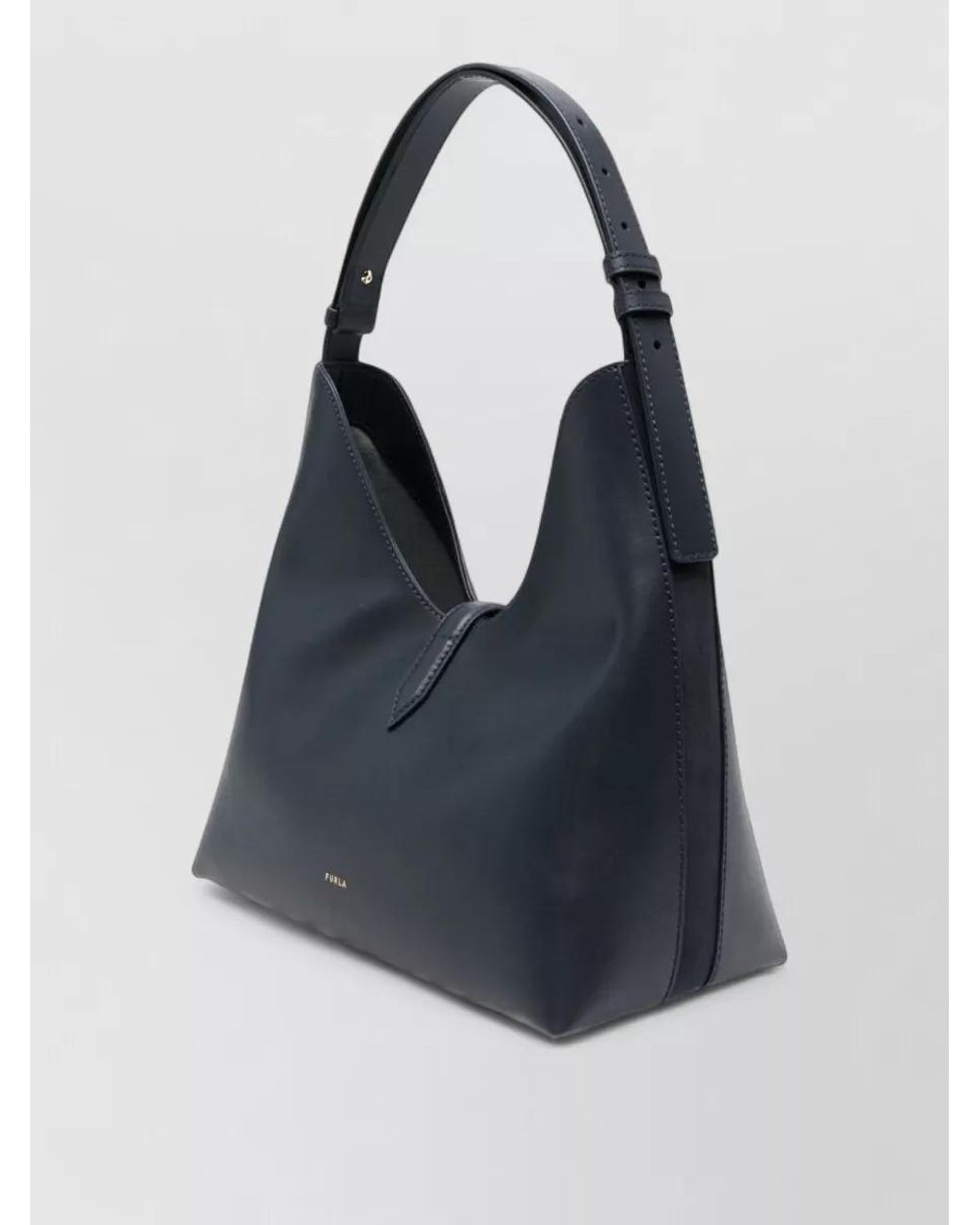 Furla Black Goccia Medium Suede Panelled Leather Shoulder Bag
