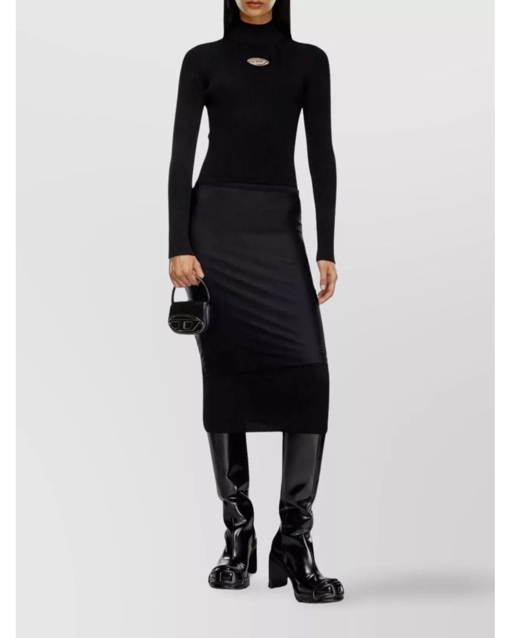 DIESEL Black Ribbed Slim-Fit High-Neck Knitted Top