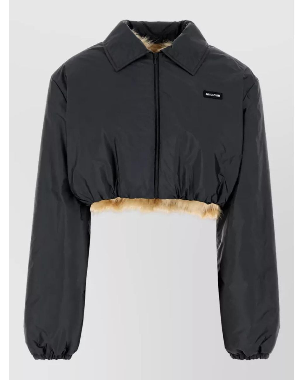 Miu Miu Black Shearling Hood Technical Jacket