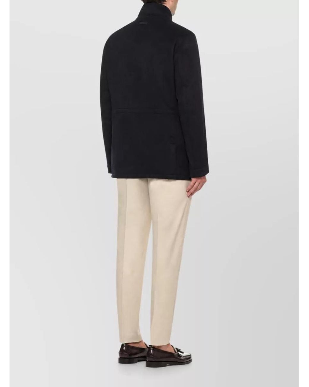 Lardini Blue Cashmere Virgin Wool High Neck Long Sleeve Coat for men