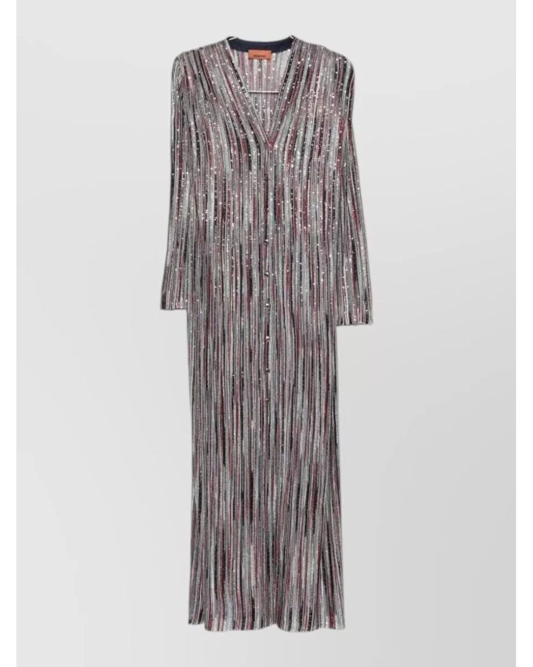 Missoni Gray Striped V-Neck Long-Sleeve Maxi Dress
