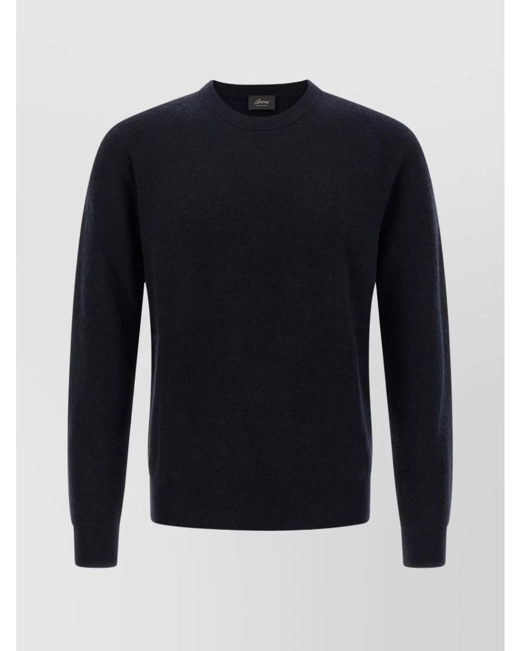 Brioni Blue Crew Neck Cashmere Sweater With Ribbed Cuffs And Hem for men