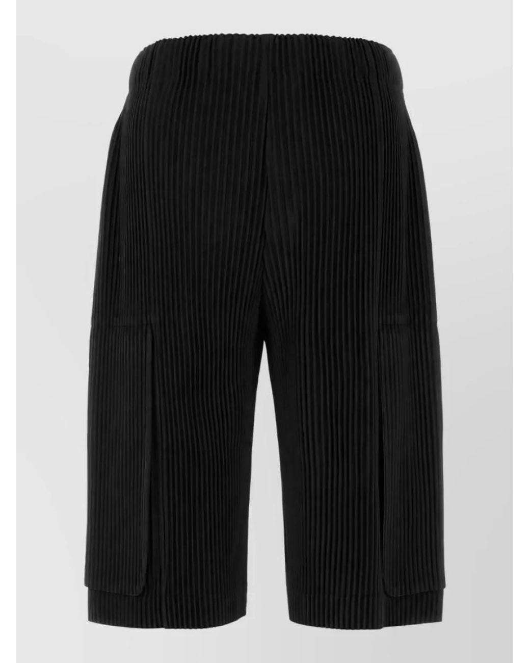 Homme Plissé Issey Miyake Black Pleated Relaxed-Fit Cargo Bermuda Shorts for men