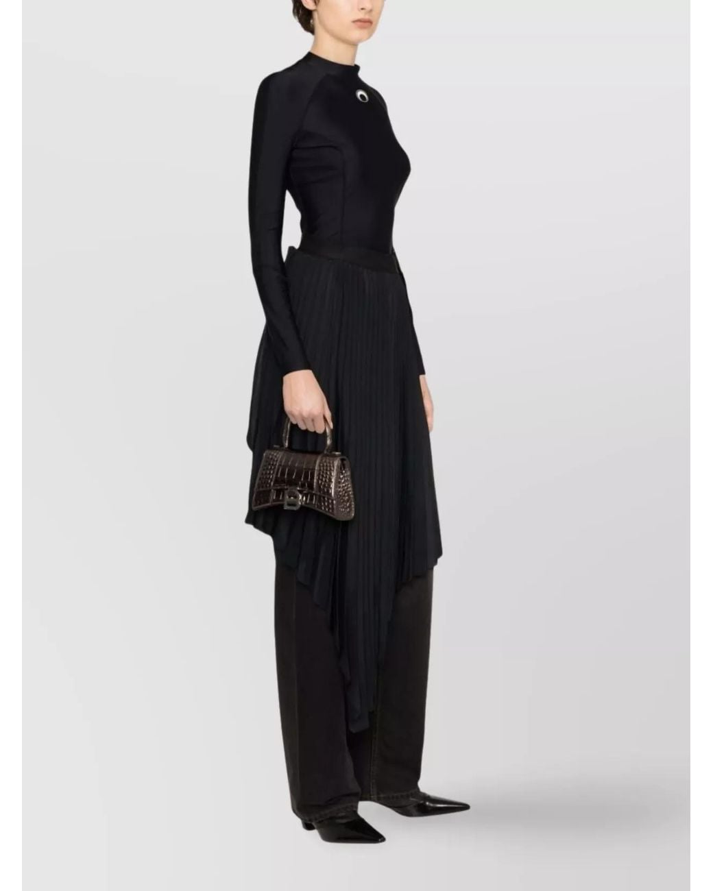 Balenciaga Black Hourglass Xs Leather Top Handle Bag