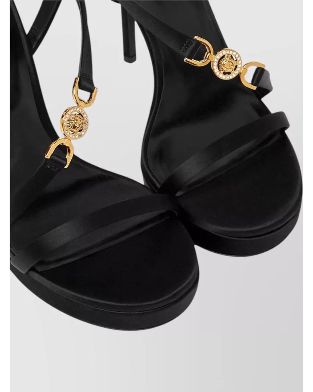 Versace Black Crystal Embellished Satin Platform Sandals