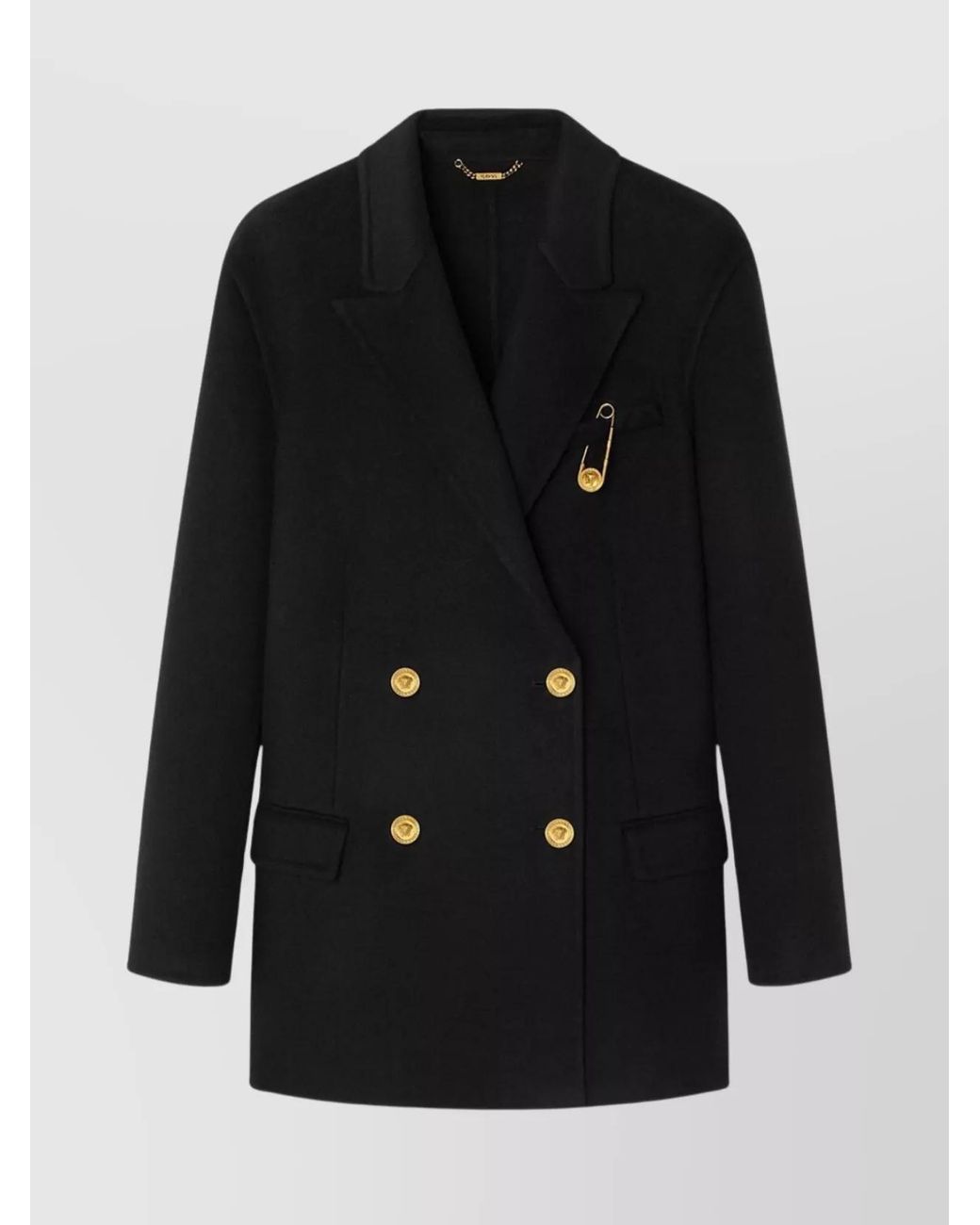 Versace Black Cashmere Double-Breasted Coat