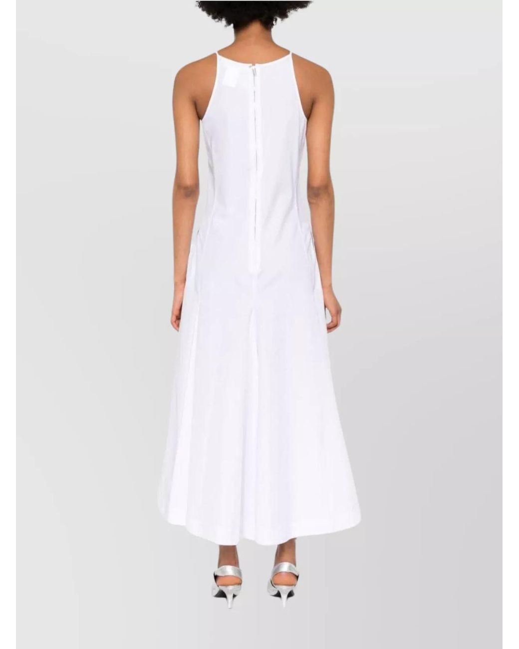 Sportmax White Cotton Sleeveless Flared Midi Dress