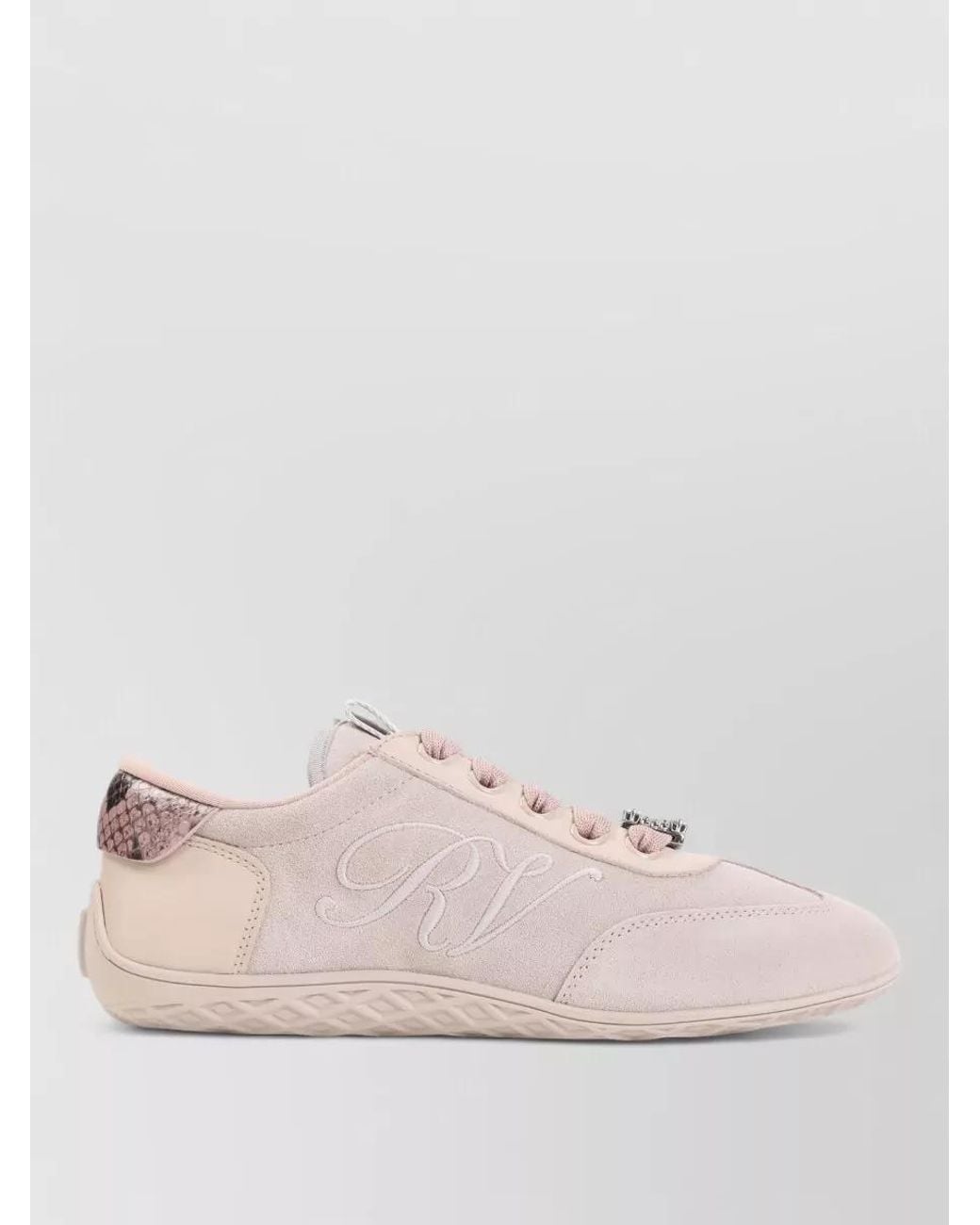 Roger Vivier Pink Suede Leather Low-Top Lace-Up Sneakers