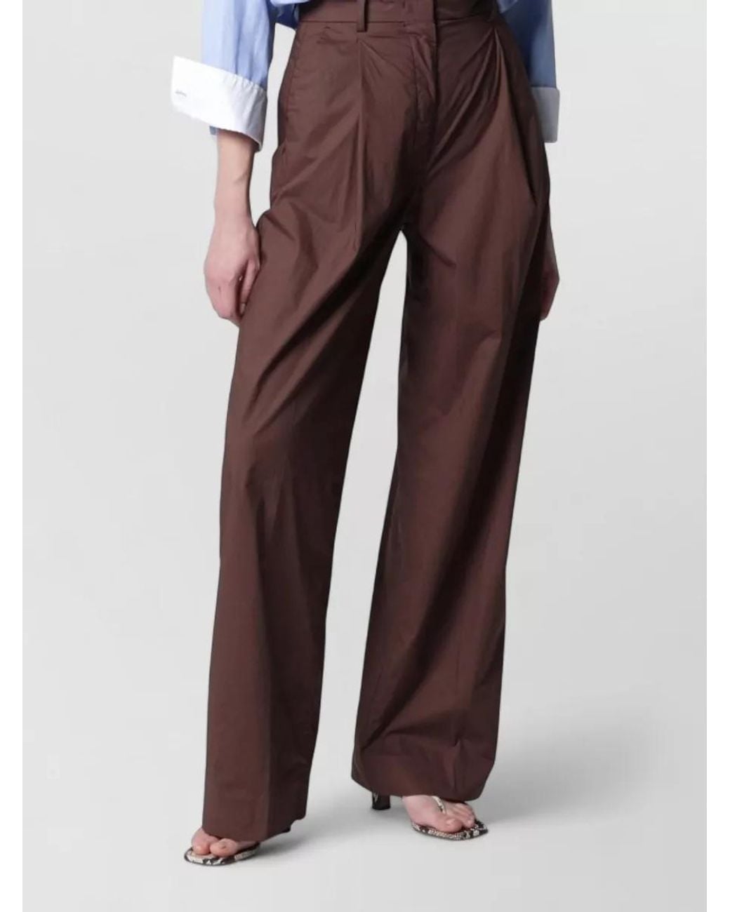 Thelatest Brown Cotton Wide-Leg Trousers