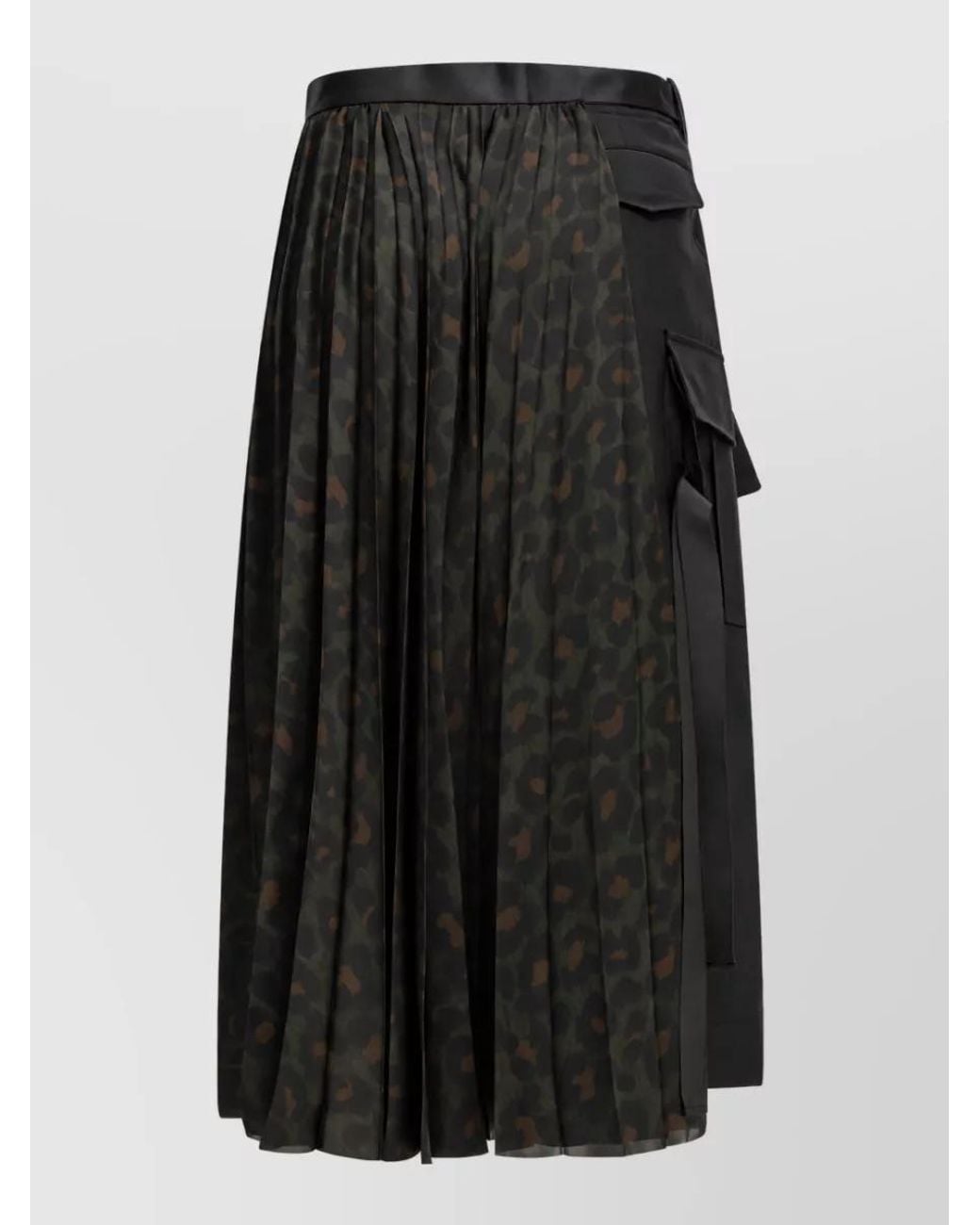 Sacai Black Leopard-Print Pleated Midi Skirt