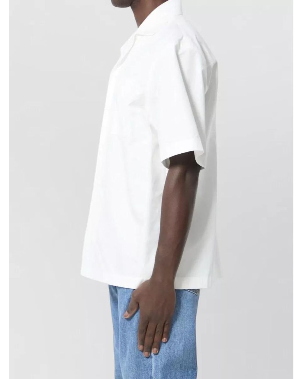 Bottega Veneta White Cotton Bowling Collar Short-Sleeve Shirt for men
