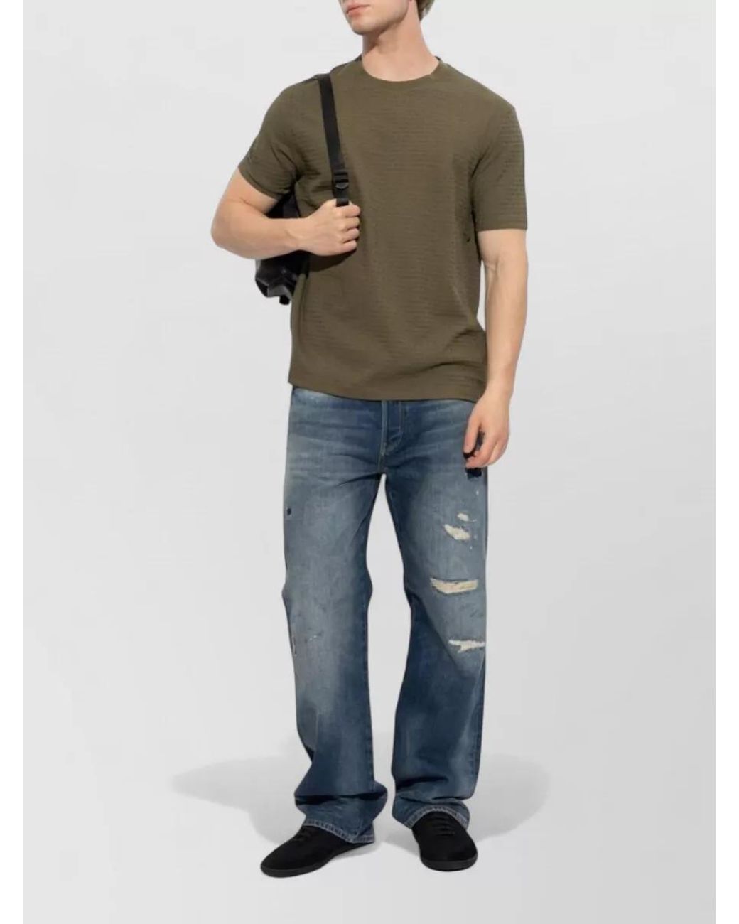 Emporio Armani Green Cotton Fine-Knit Regular-Fit Logo-Jacquard Short-Sleeve T-Shirt for men