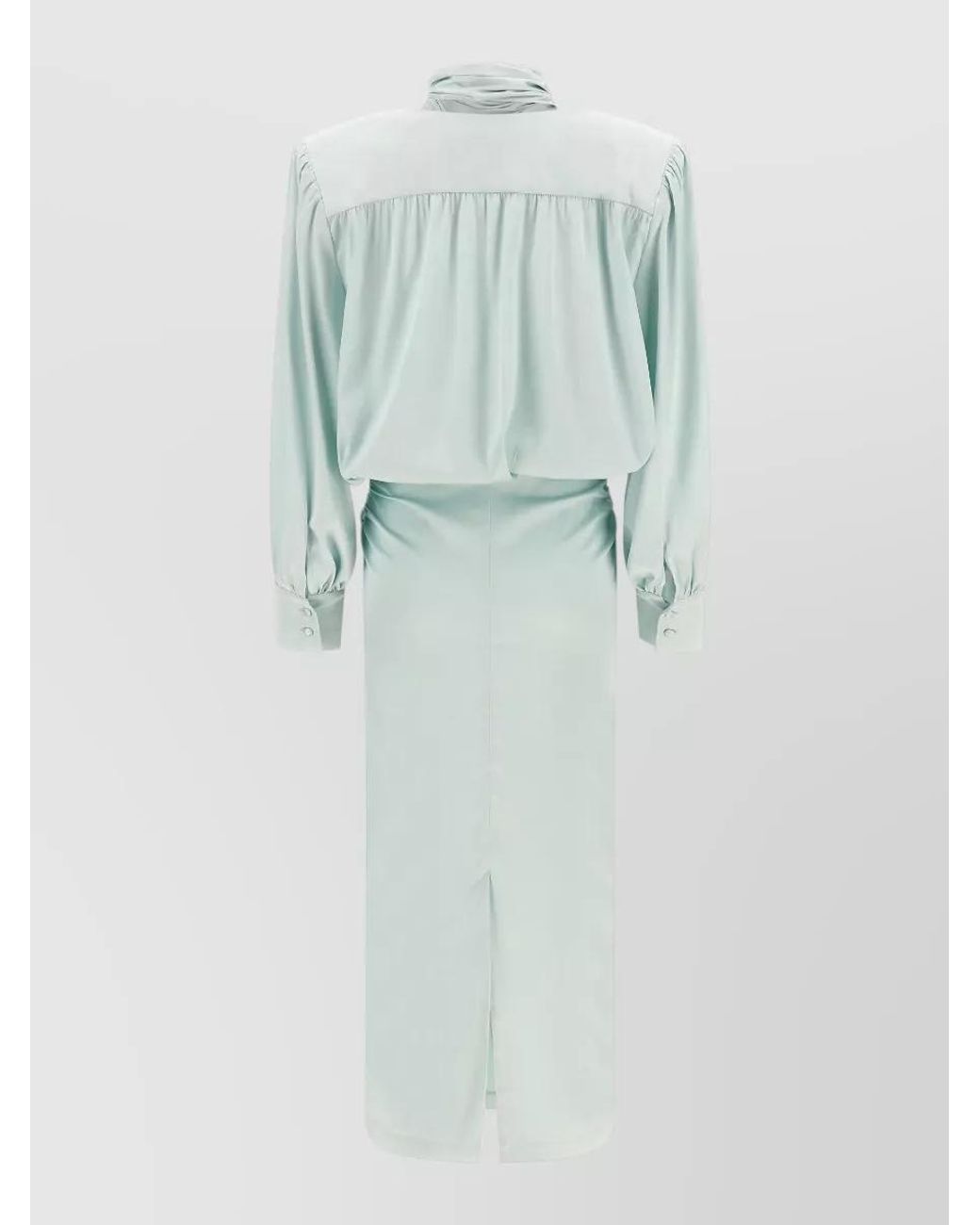 ROTATE BIRGER CHRISTENSEN Blue Ruched Satin V-Neck Long-Sleeve Midi Dress