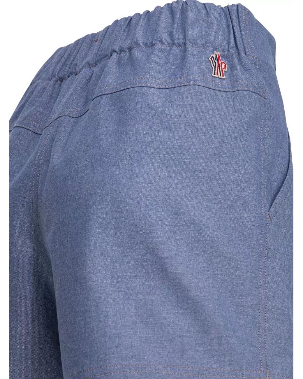 Moncler Blue Cotton Pleated Wide-Leg Tailored Shorts