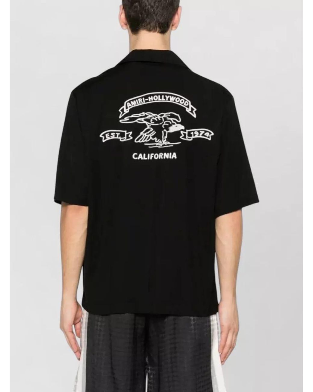 Amiri Black Embroidered Short-Sleeve Camp Shirt for men