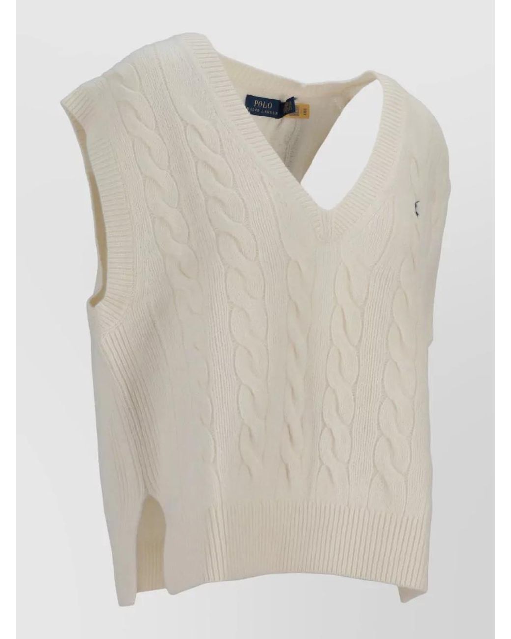Ralph Lauren Natural Wool Cashmere Sleeveless V-Neck Fine-Knit Top