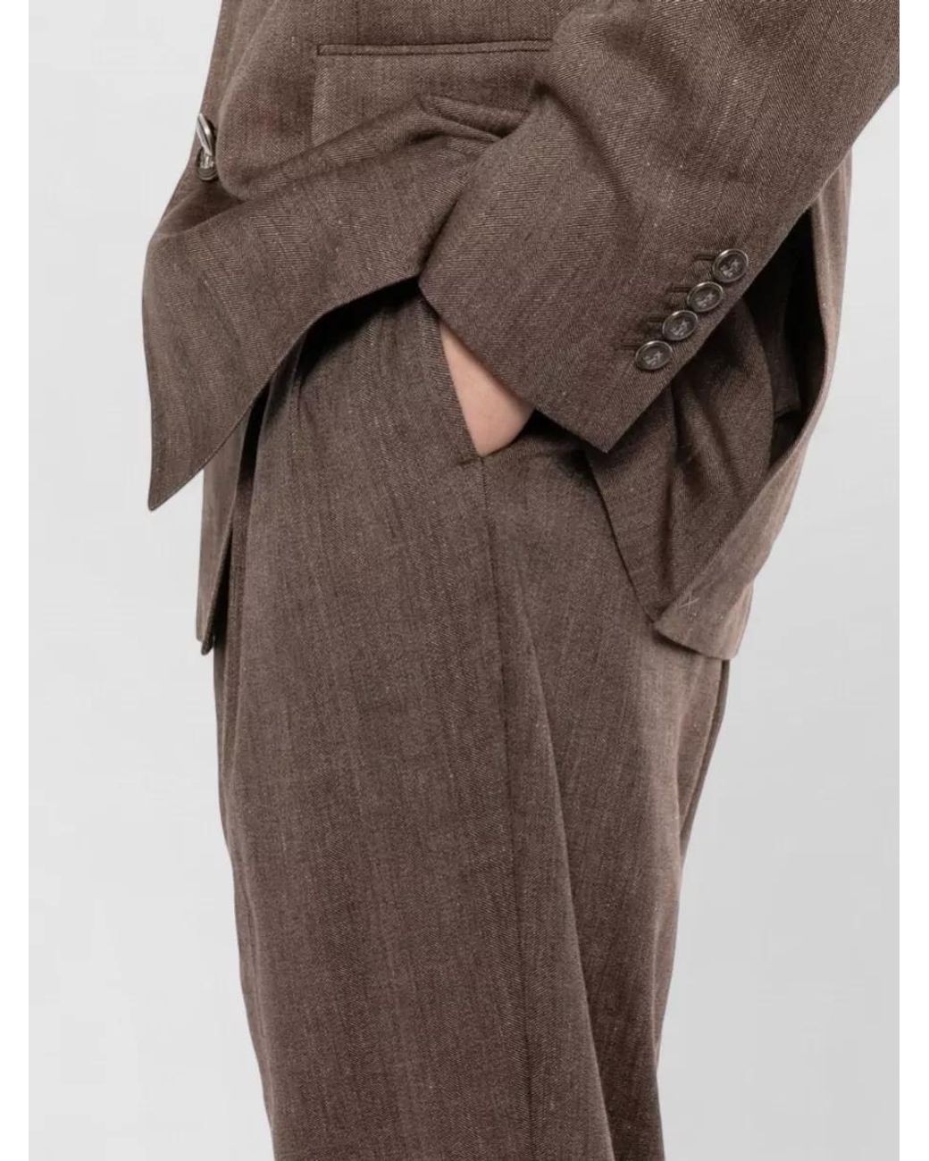Brunello Cucinelli Brown Linen Virgin Wool Double Breasted Coat for men