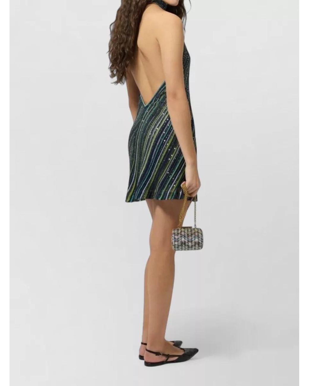 Missoni Blue Striped Sequin Halterneck Mini Dress