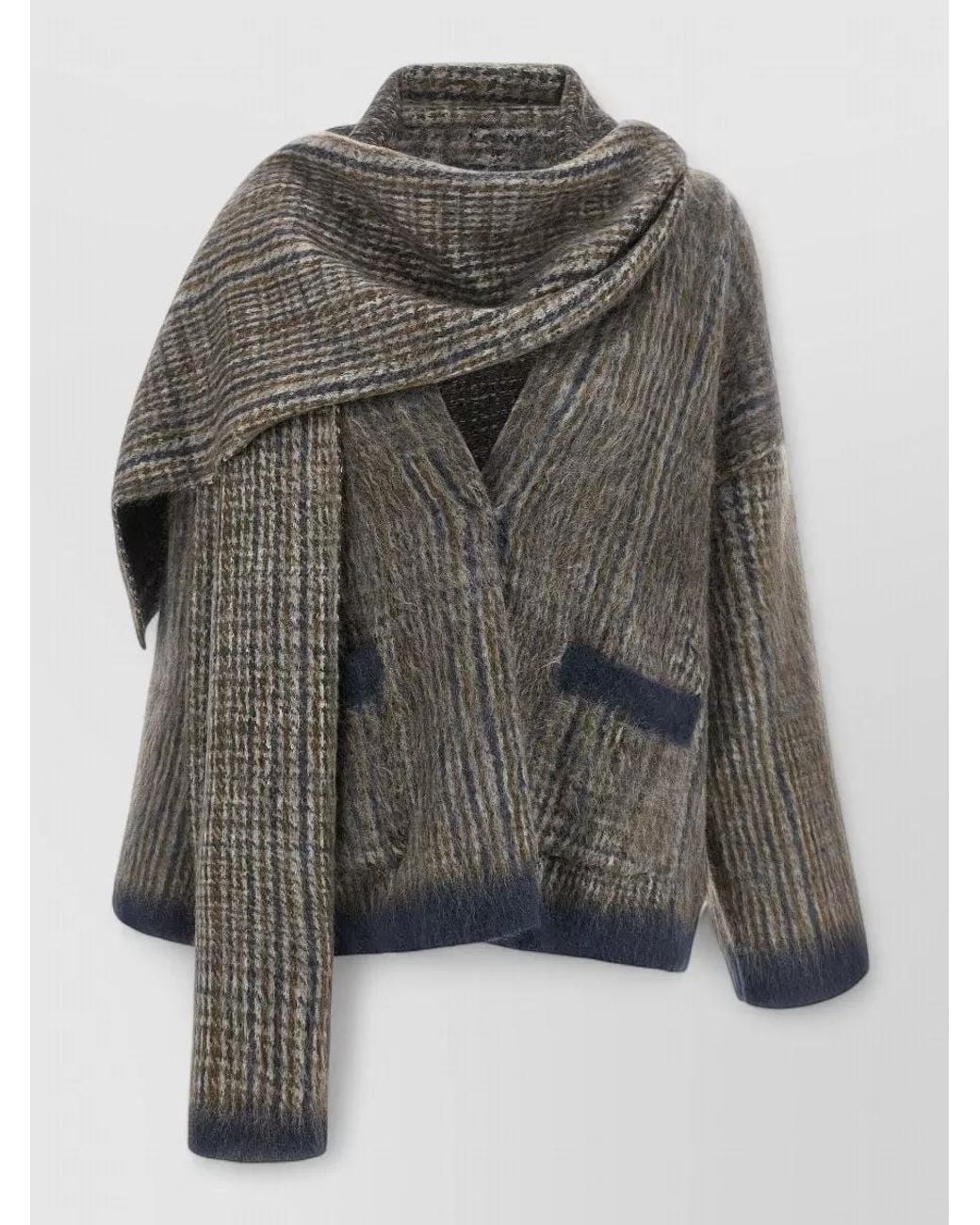 Brunello Cucinelli Gray Checks V Neck Sweater