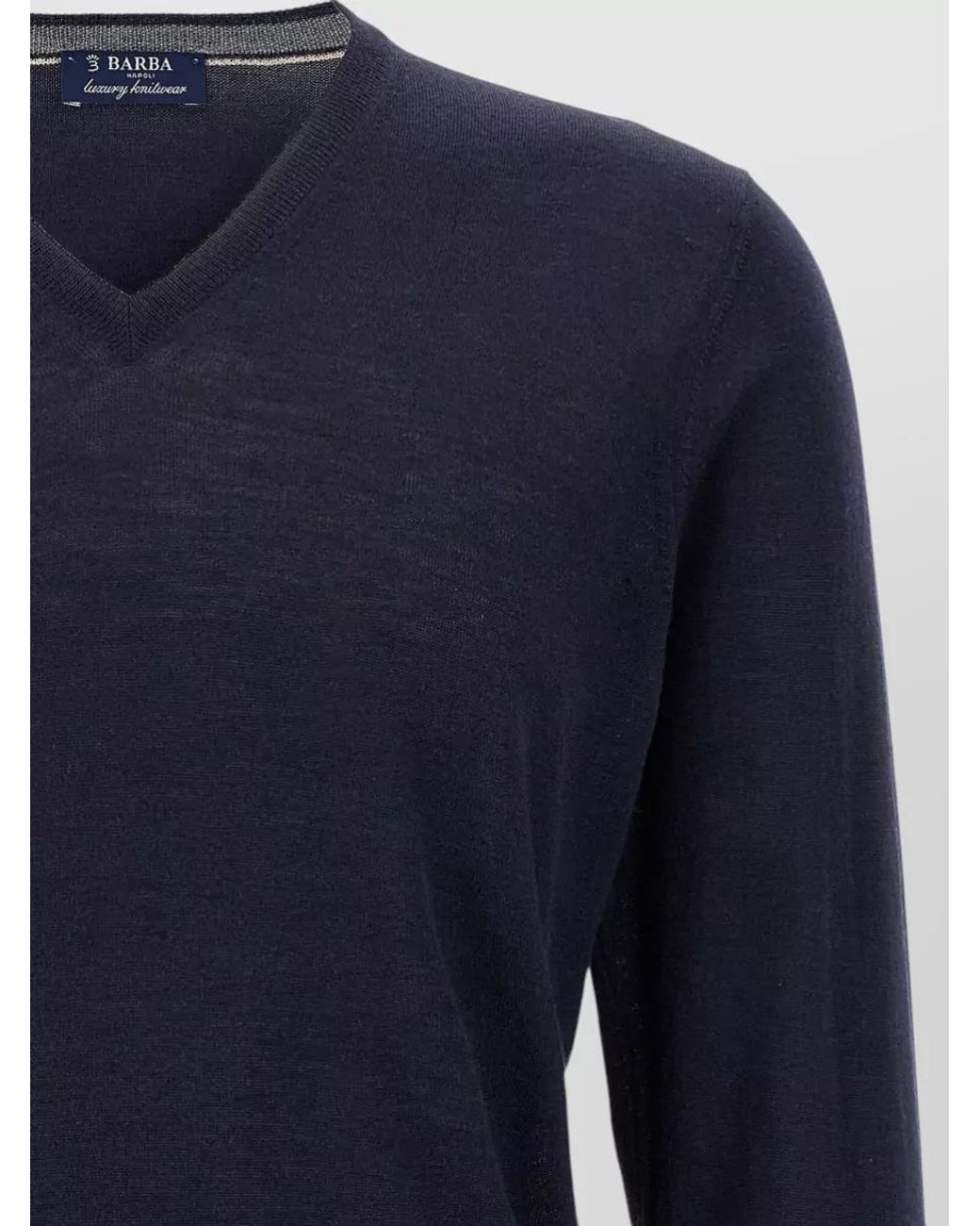 Barba Napoli Blue Wool Silk V-Neck Long-Sleeve Jumper for men