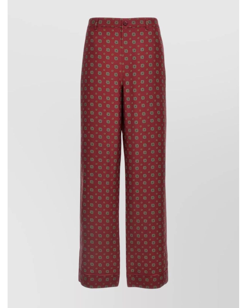 Moschino Red Silk High-Rise Straight-Leg Printed Trousers
