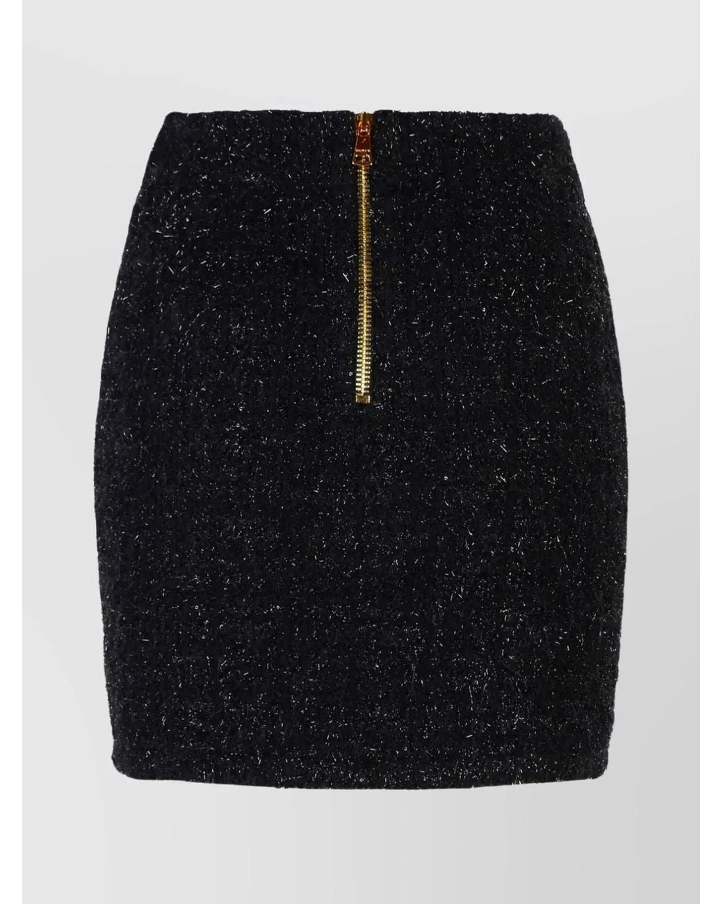Balmain Black Bouclé High-Rise Buttoned Mini Pencil Skirt