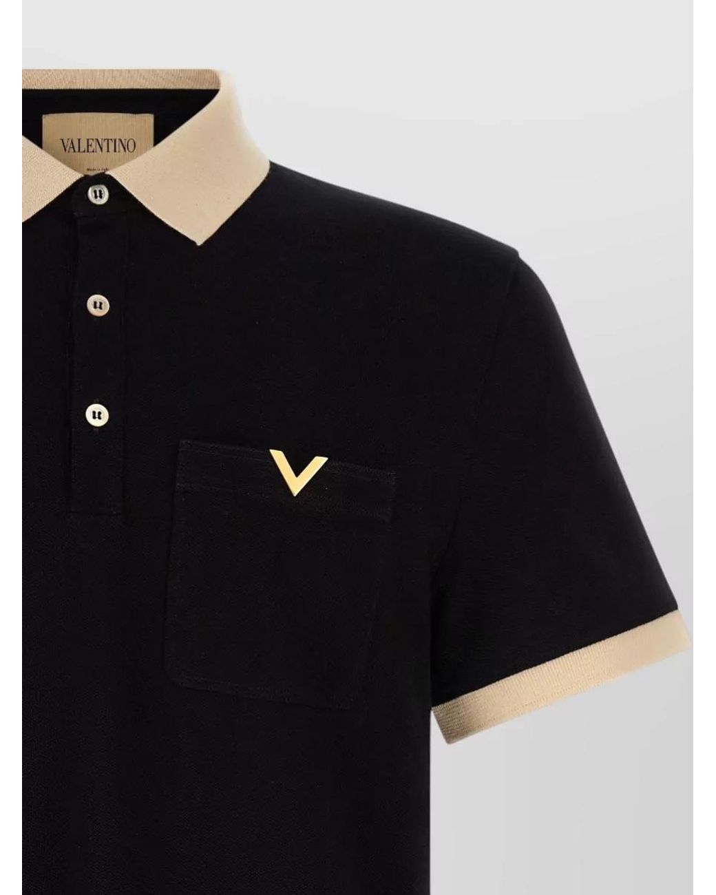 Valentino Garavani Black Cotton Short-Sleeve Piqué Polo Shirt for men
