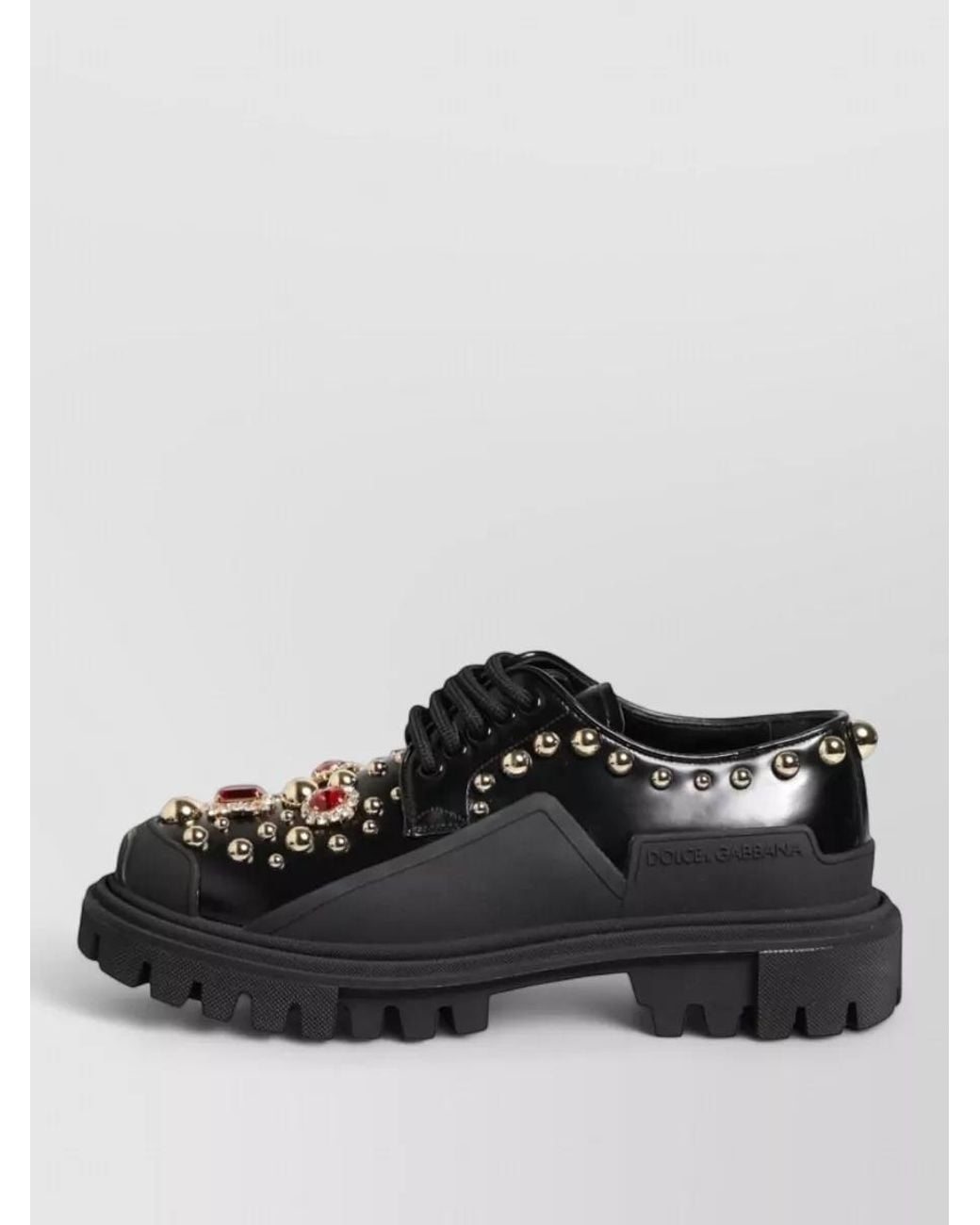 Dolce & Gabbana Black Leather Crystal-Embellished Derby Shoes