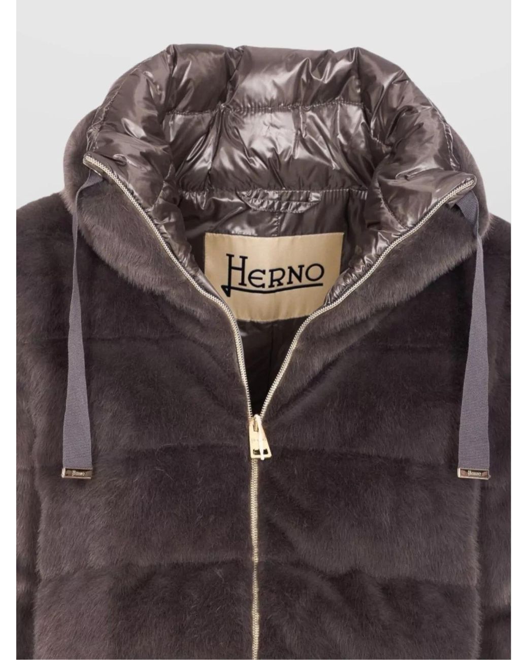 Herno Gray Faux Fur High Neck Down Jacket