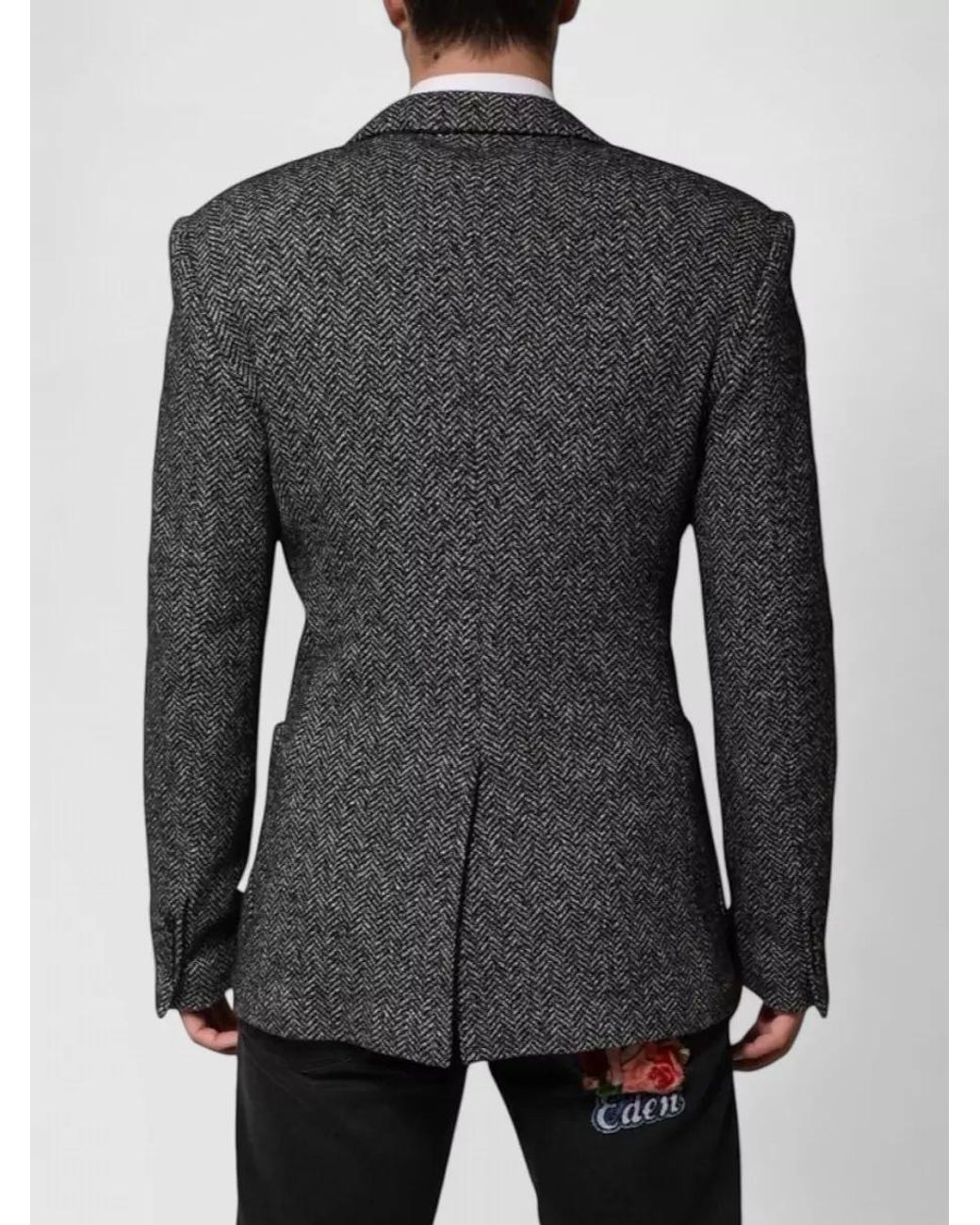 Dolce & Gabbana Gray Wool Blend Herringbone Double-Breasted Blazer for men