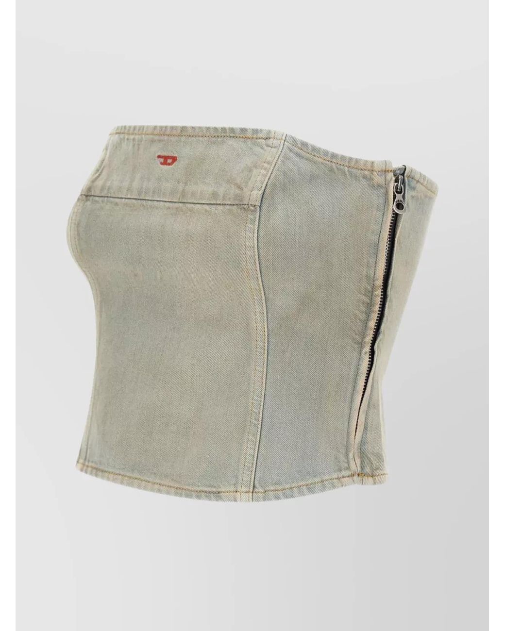 DIESEL Gray Denim Embroidered Logo Cropped Bandeau Top