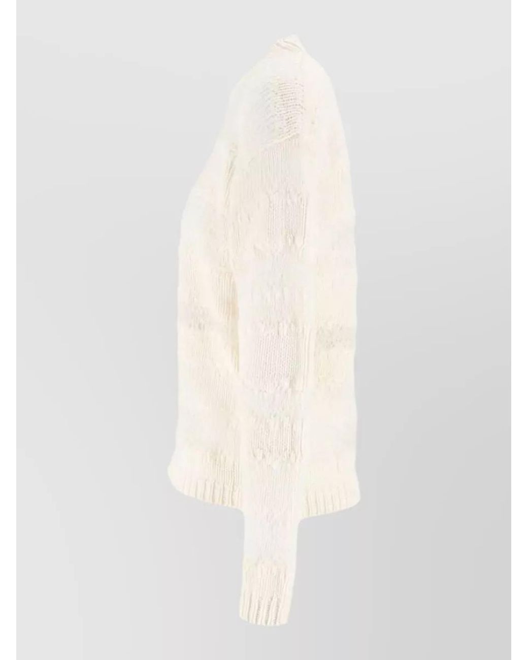 Fabiana Filippi White Cashmere Silk Wool Striped Sequin-Embellished Ribbed Crew-Neck Long-Sleeve Sweater