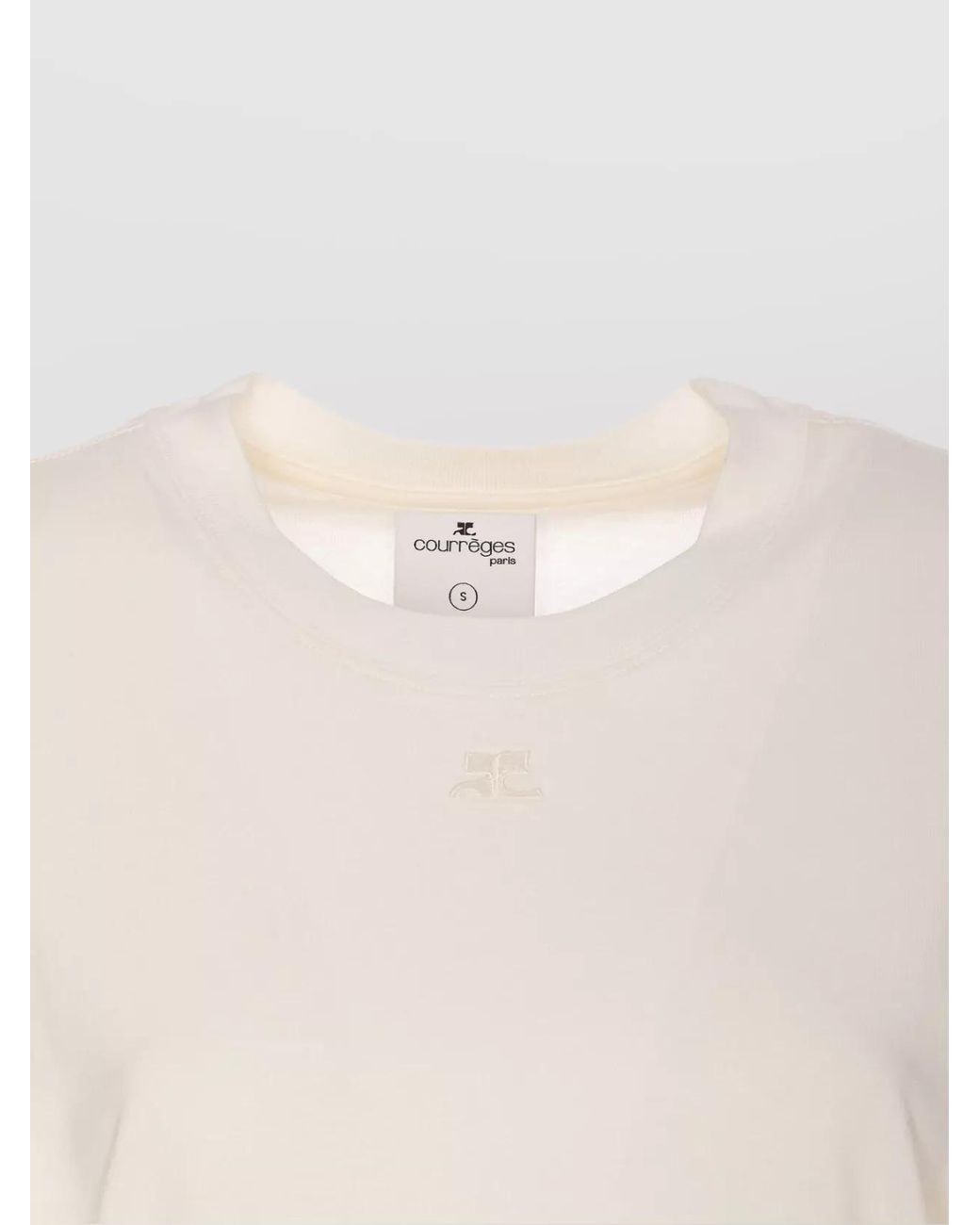 Courreges Natural Cotton Fitted Appliqué T-Shirt