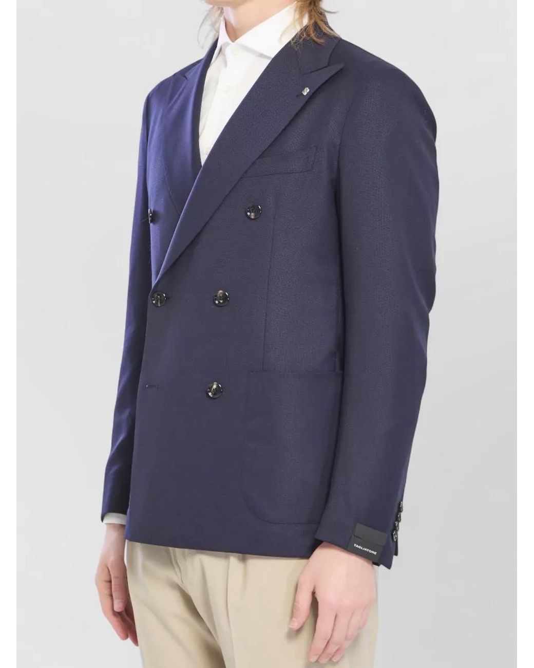 Tagliatore Blue Virgin Wool Double-Breasted Blazer for men