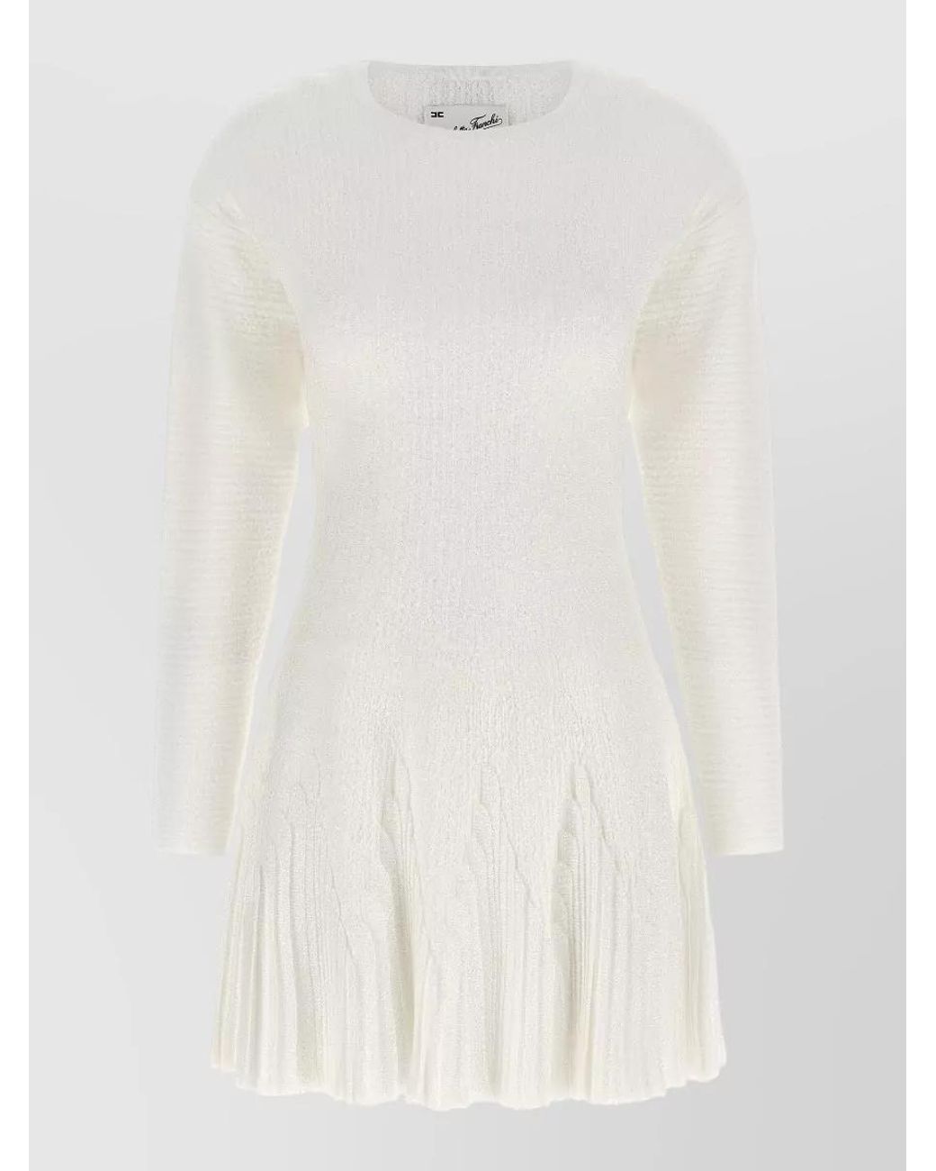 Elisabetta Franchi White Ribbed Knit Pleated Dress