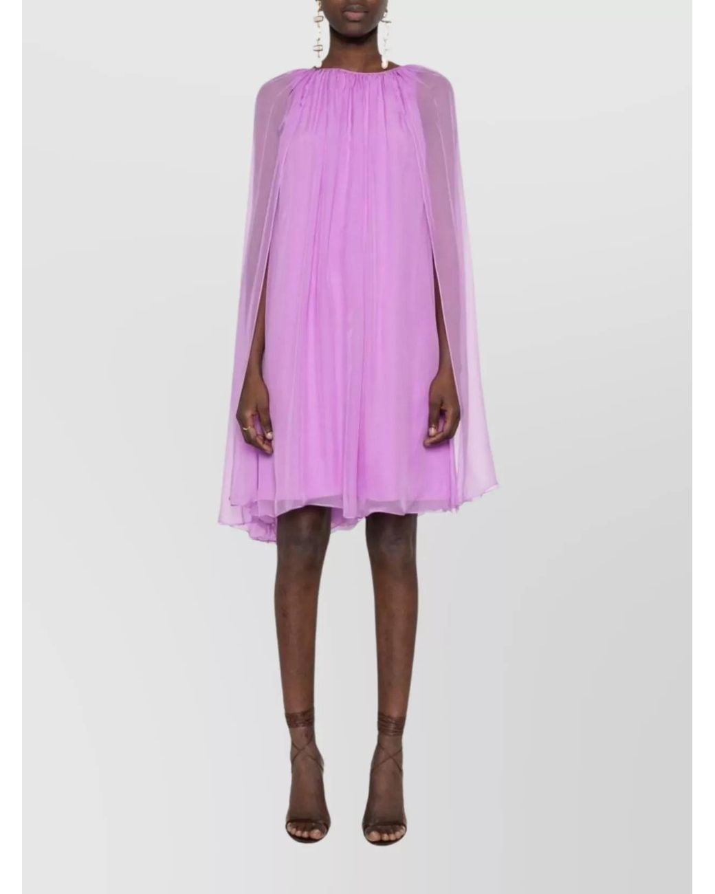 Max Mara Pink Silk Pleated Cape-Layer Sleeveless Knee-Length Dress