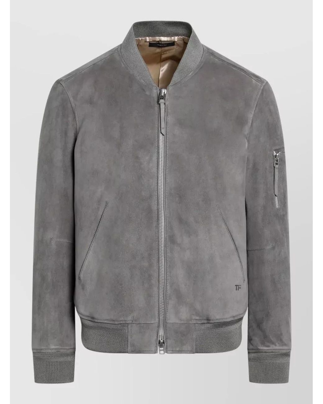 Tom Ford Gray Suede Leather Bomber Jacket for men