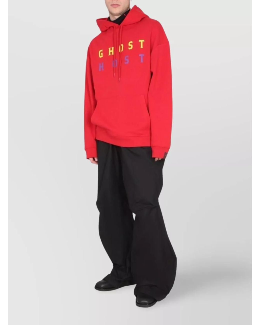 Raf Simons Red Cotton Logo-Print Hoodie for men