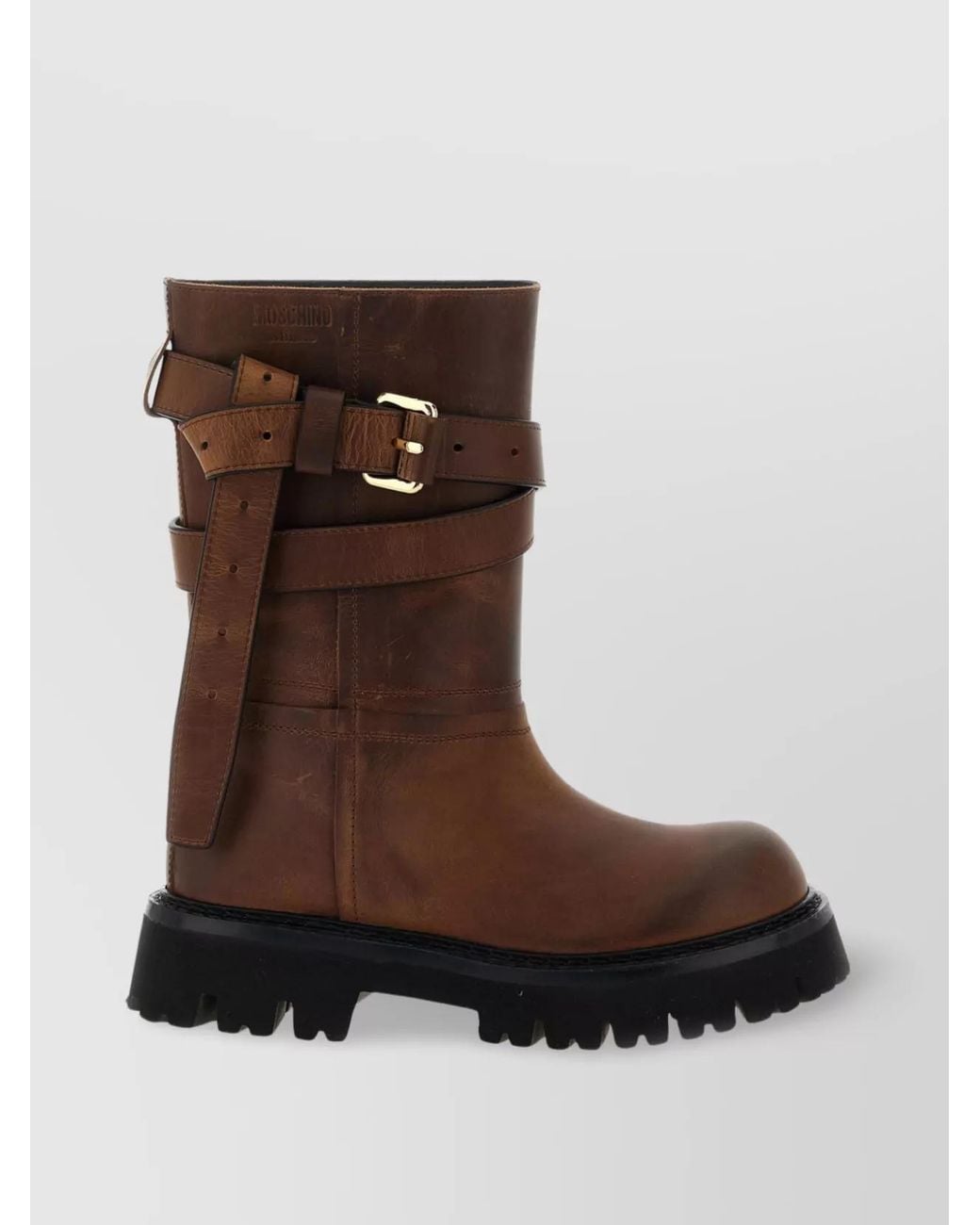 Moschino Brown Leather Brick Boots