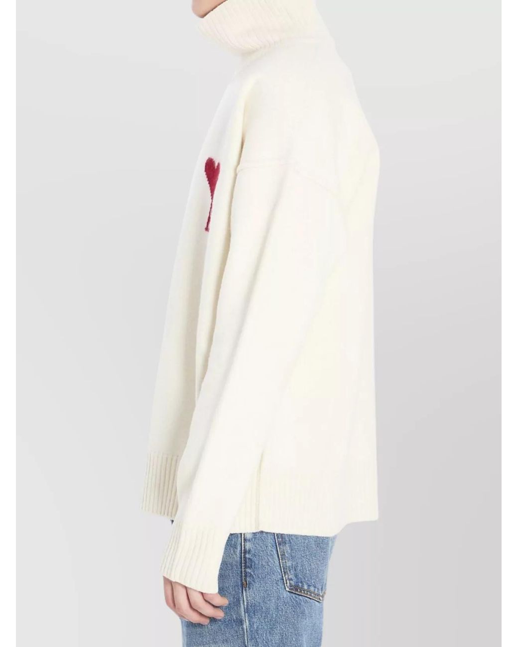 AMI White Ribbed Turtleneck Oversized Virgin Wool Jumper for men